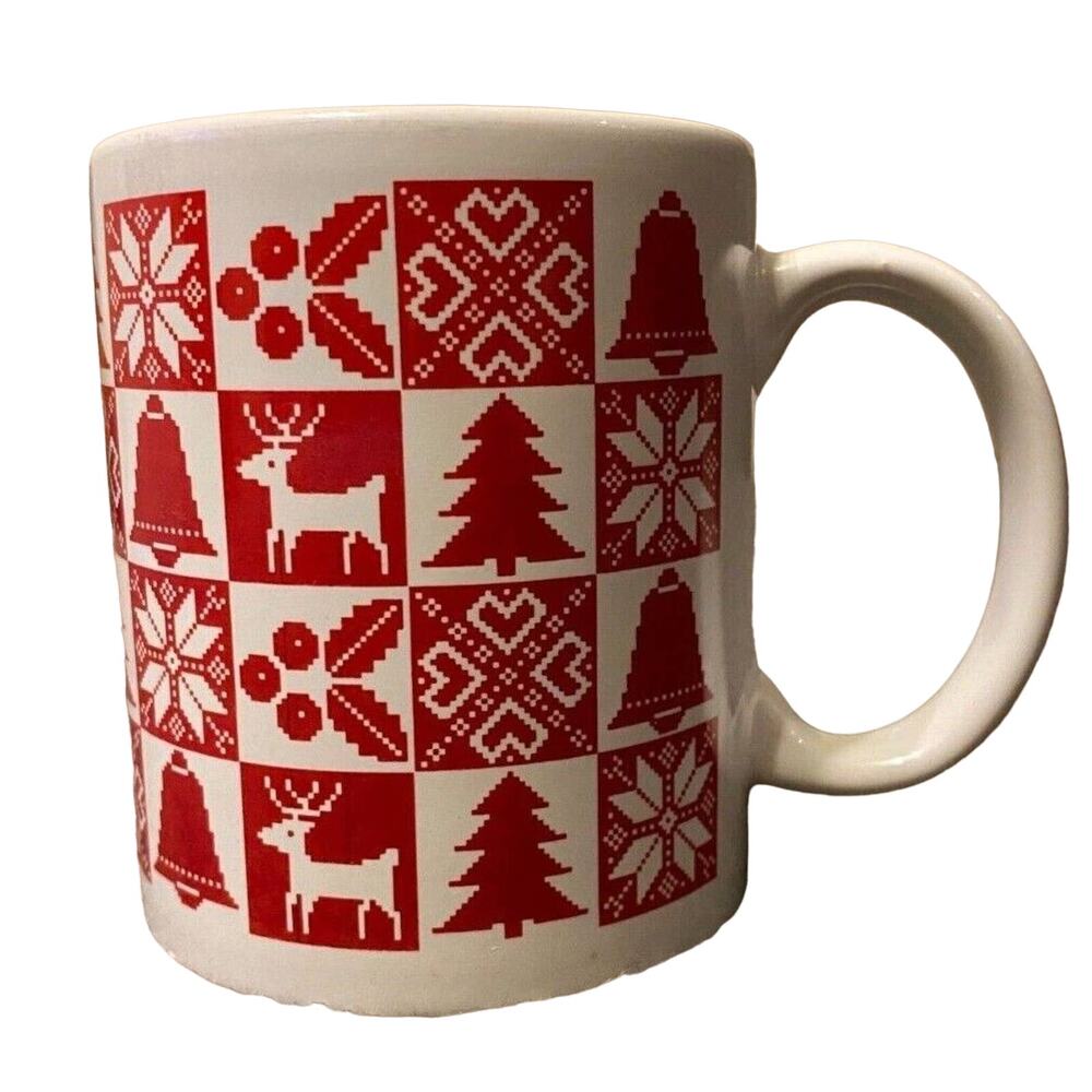 Just For You By Mega Toys Holiday Coffee Mug Red Knit Squares C Handle 12 Oz New